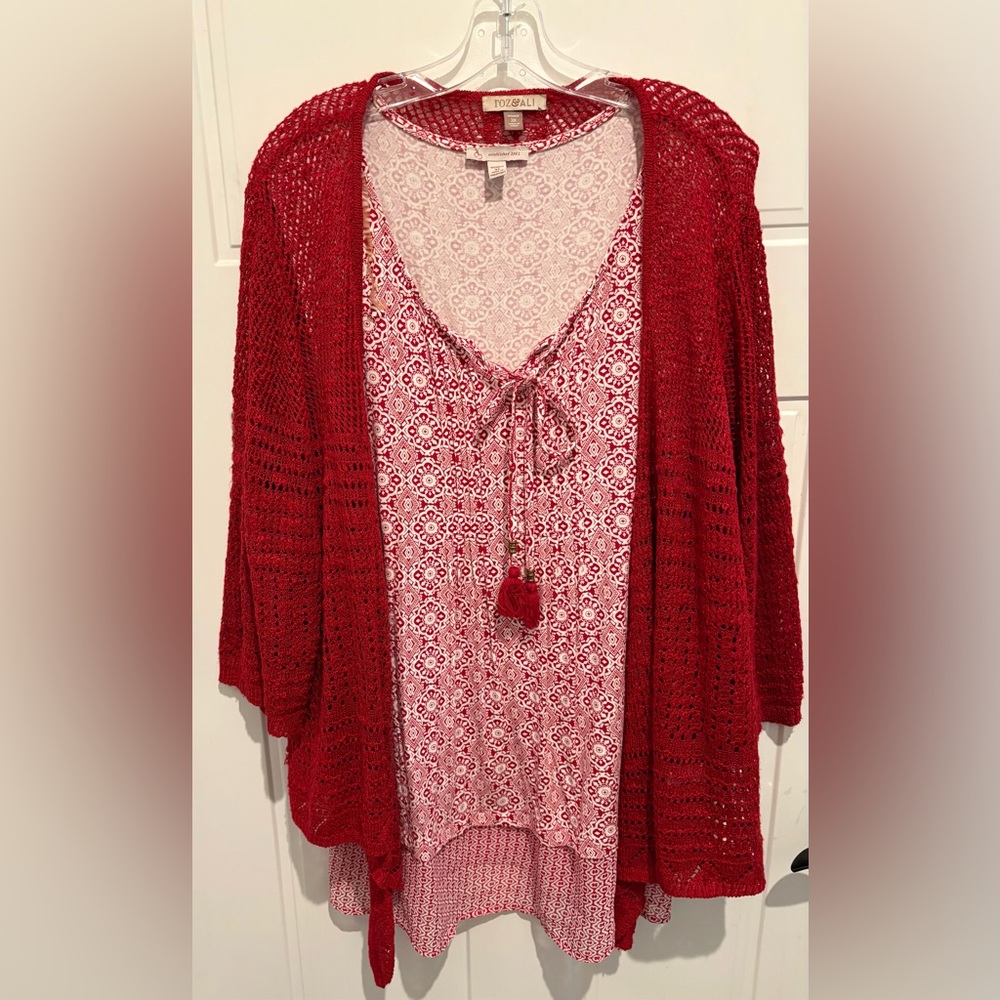Red Cardigan Shrug/Bolero/Sweater w/ sleeveless top bundle (3X ~ both)